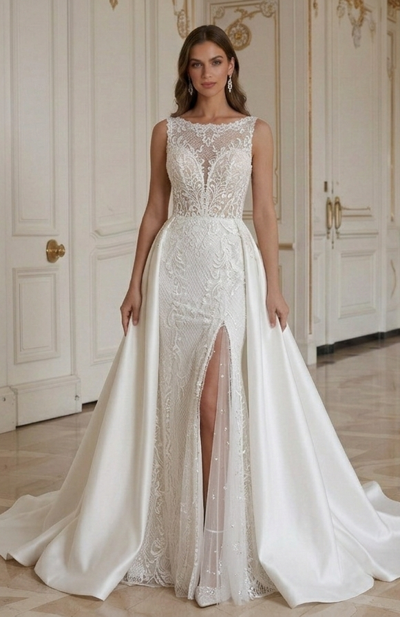 Meerjungfrau-Brautkleid mit Abnehmbarem Zug Vielseitig