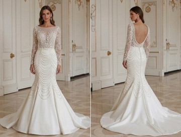 Rochie de mireasă sirenă cu detaliu elegant cu perle
