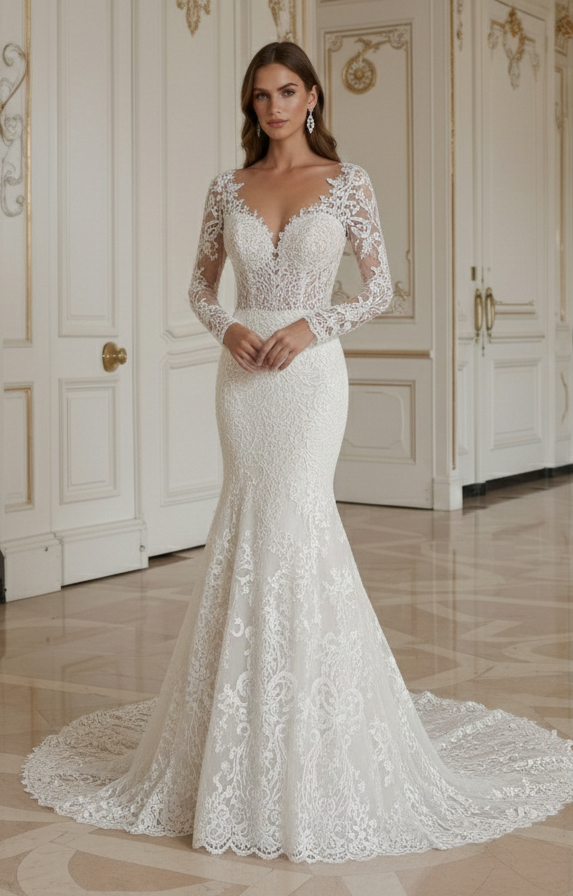 Mermaid Wedding Dress With Flowing Lace Train