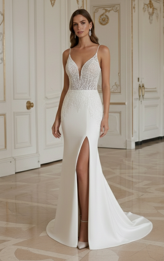 Meerjungfrau-Brautkleid mit Hohem Schlitz Modern Elegant