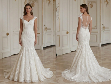 Mermaid Wedding Dress With Lace Cap Sleeves Bridal