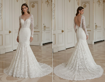 Robe de mariée sirène avec superposition de dentelle intemporelle