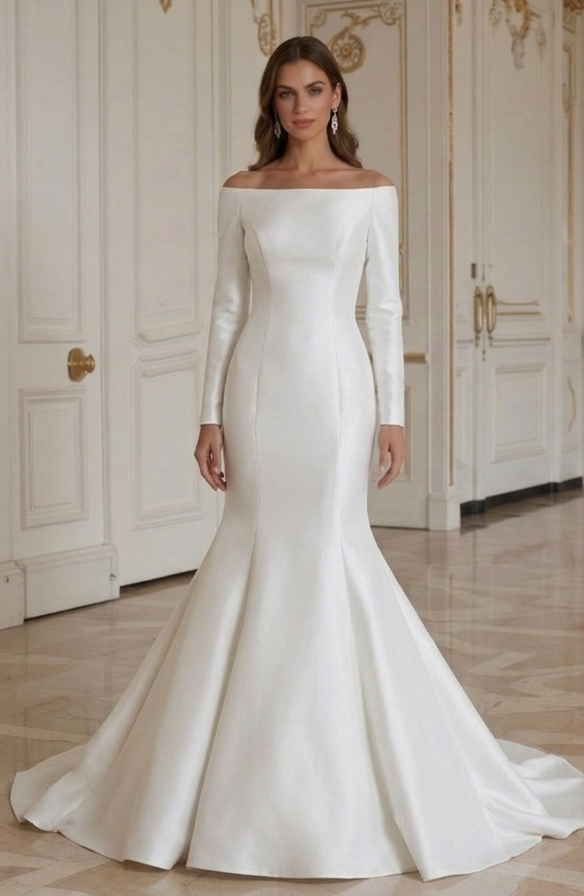 Rochie de mireasă sirenă cu decolteu modern și curat