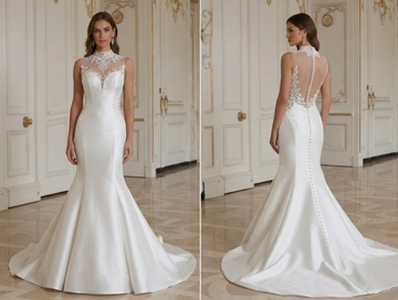 Mermaid Wedding Dress With Modest Illusion Neckline