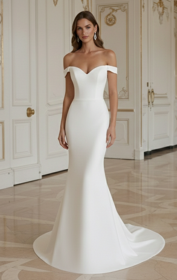 Meerjungfrau-Brautkleid mit Schulterfreien Ärmeln