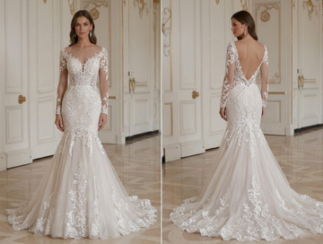 Robe de mariée sirène avec dentelle florale romantique