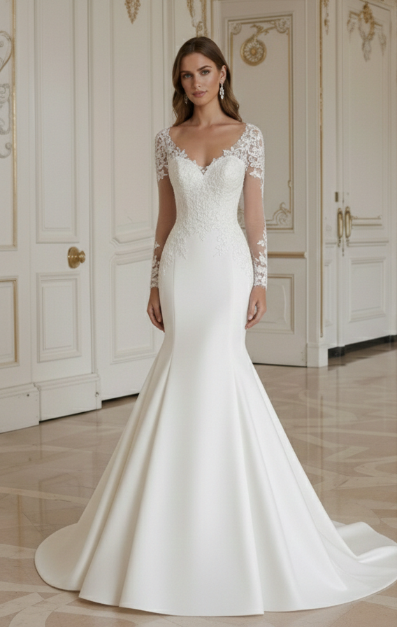 Meerjungfrau-Brautkleid mit Rundhalsausschnitt Klassisch