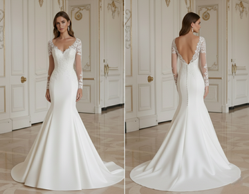 Rochie de mireasă sirenă cu decolteu rotund clasică