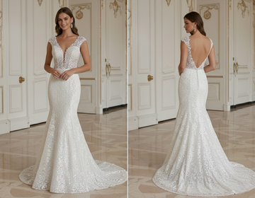Robe de mariée sirène avec dentelle à sequins look glamour