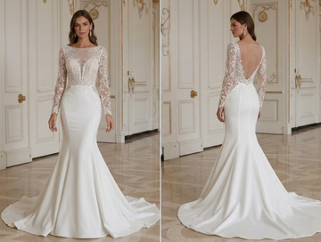 Gaun Pengantin Putri Duyung Dengan Bodice Transparan Modern