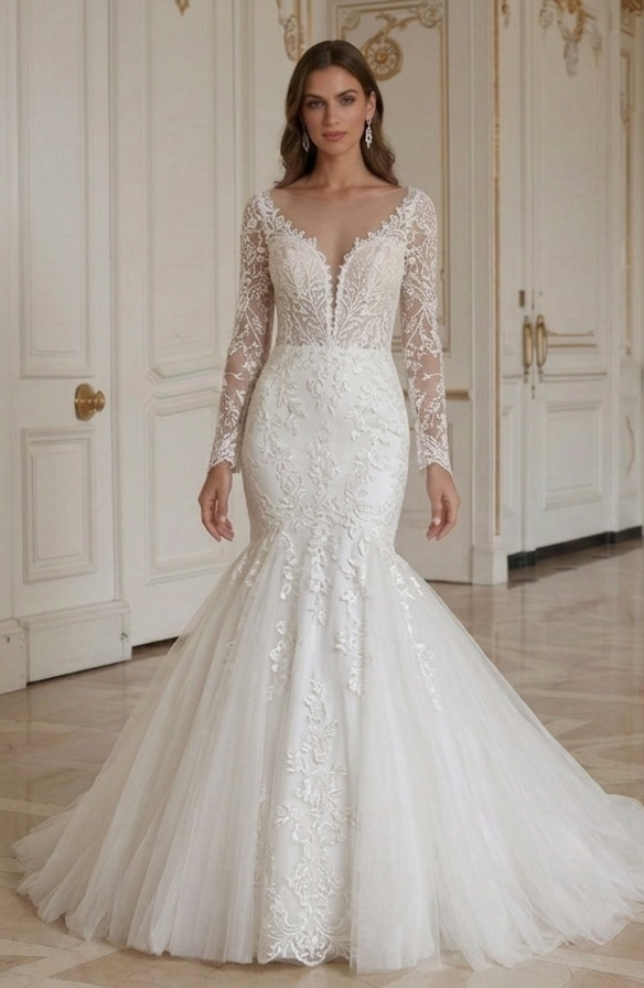 Meerjungfrauen-Brautkleid Mit weichem Tüll-Saum