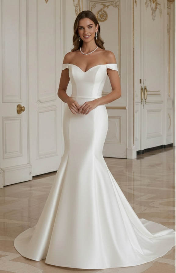 Meerjungfrauen-Brautkleid Mit zeitlosem Elfenbein-Satin