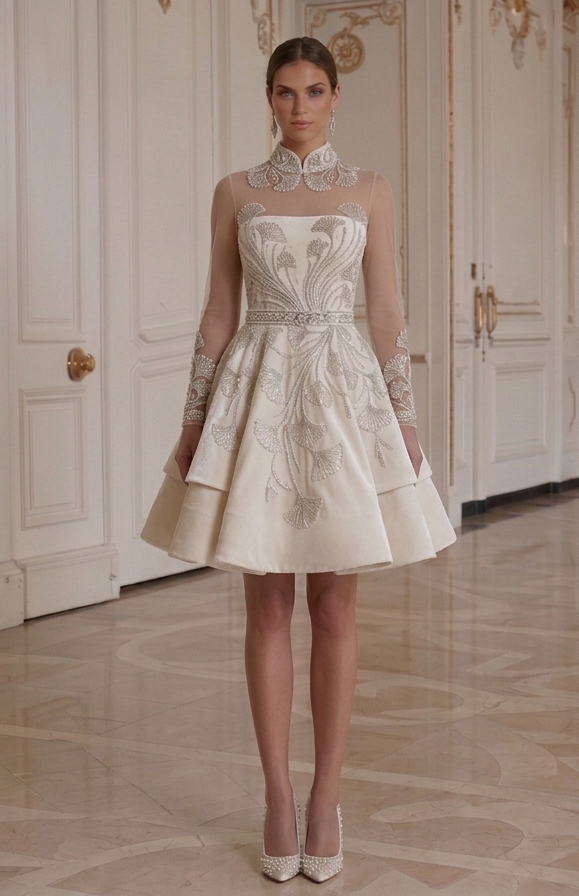 Vestido de novia corto para fiesta de boda de invierno
