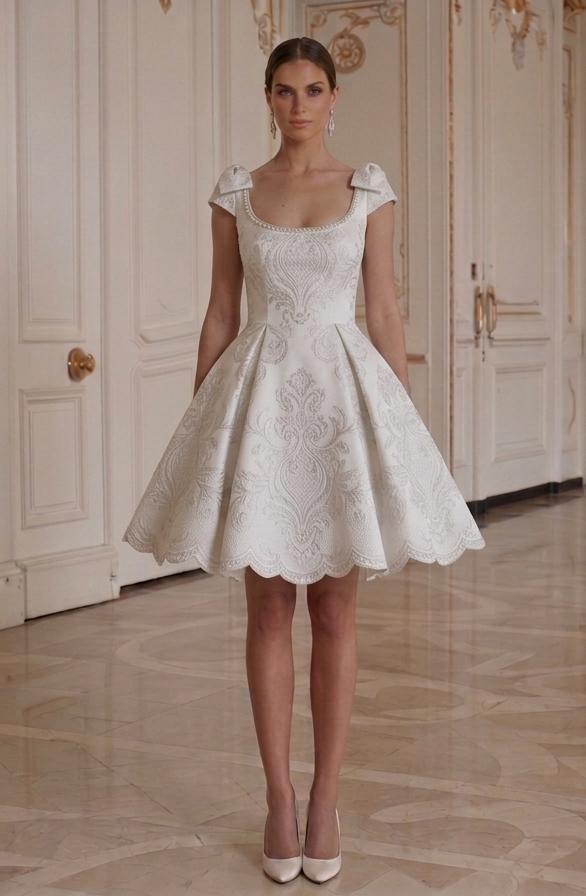 Mini brudklänning med knappstängning bak, brudstil