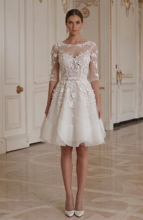 Rochie de mireasă mini cu stil feminin elegant