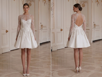 Abito da Sposa Mini con Manica Lunga Elegante per Festa