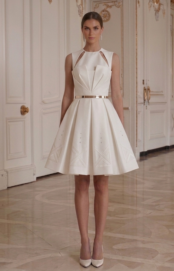 Rochie de mireasă mini cu design modern și minimalist
