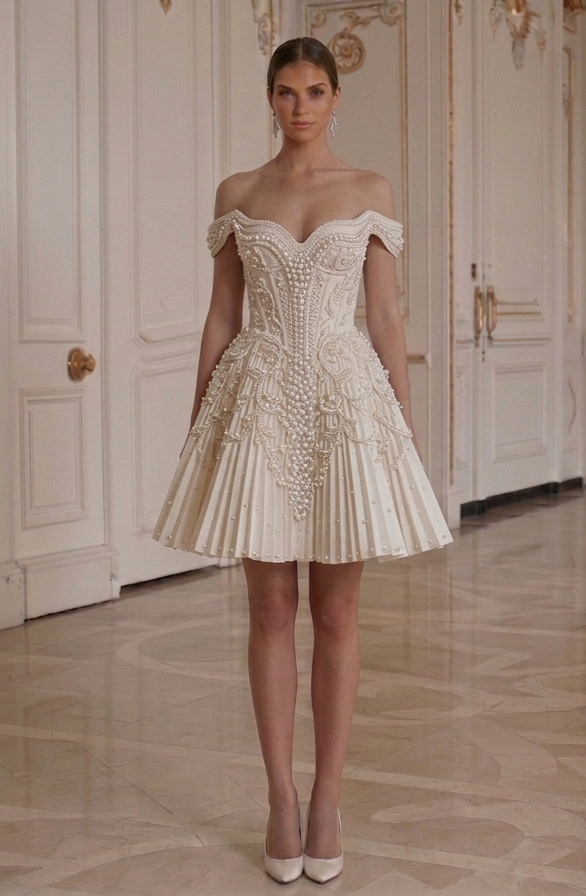 Mini brudklänning med pärldekoration brud