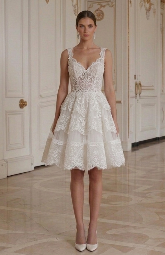 Rochie de mireasă mini cu dantelă romantică