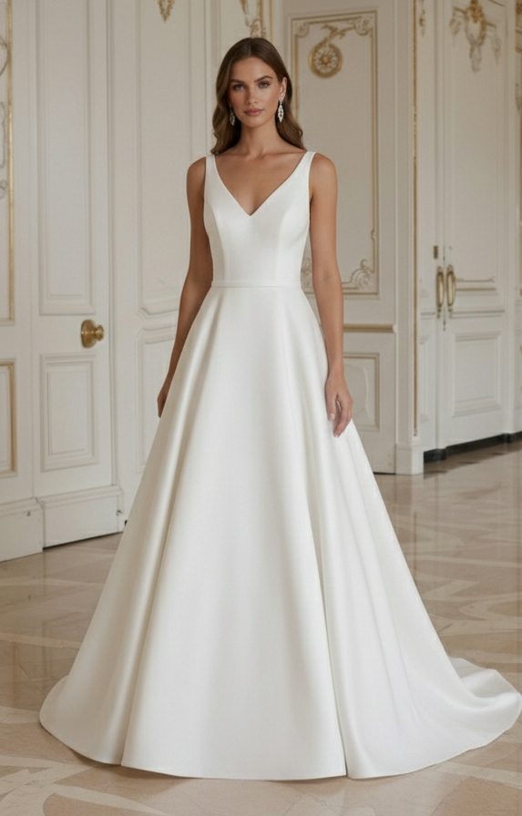 Rochie de mireasă A-line minimalistă din crep simplu