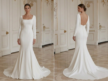 Minimalist Mermaid Wedding Dress Plain Crepe Bridal