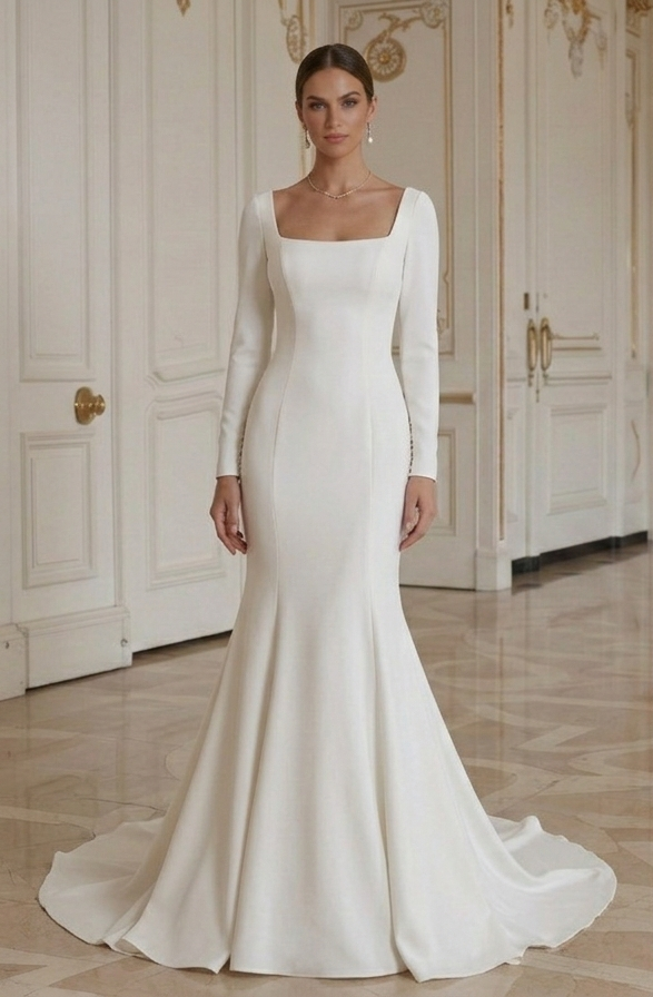 Minimalistisches Meerjungfrau-Brautkleid Schlichter Crêpe