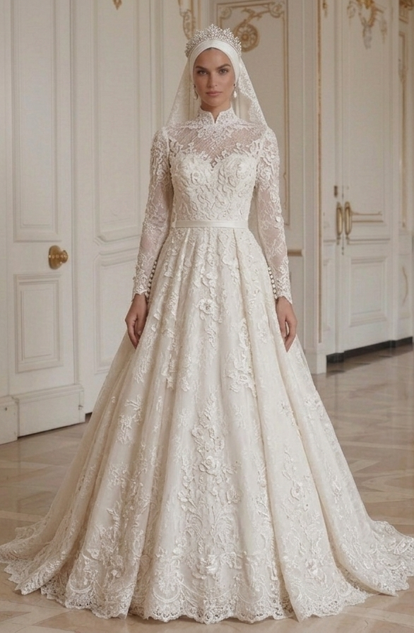 Minimalistisk muslimsk brudklänning ren och elegant stil