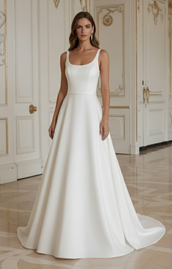 Rochie de mireasă minimalistă pentru mireasa modernă, stil simplu
