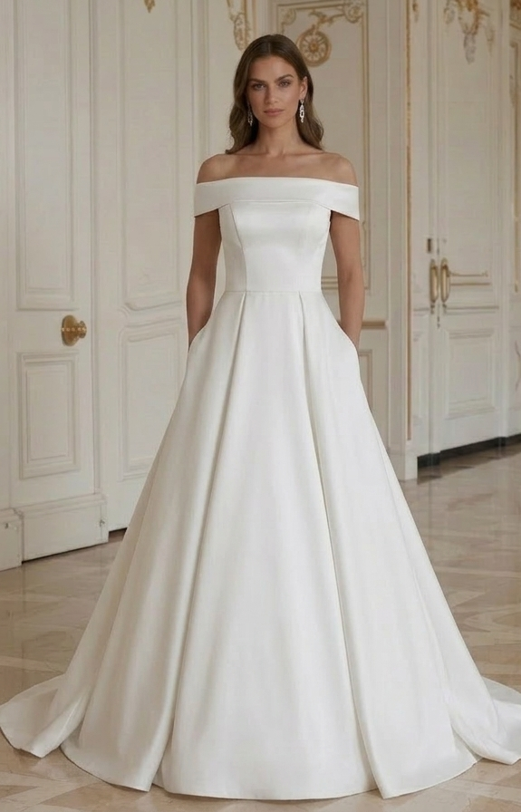 Rochie de mireasă minimalistă simplă din satin