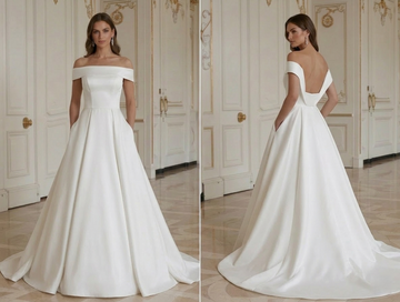 Vestido de Noiva Minimalista Simples em Cetim para Noiva