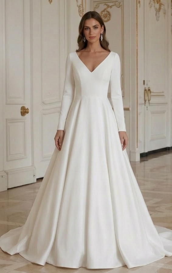 Minimalistische trouwjurk met V-hals moderne bruidsjurk