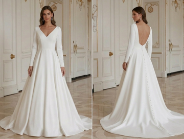 Minimalistische trouwjurk met V-hals moderne bruidsjurk