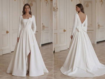 Abito da Sposa Moderno a Maniche Lunghe con Linee Pulite ed Eleganti