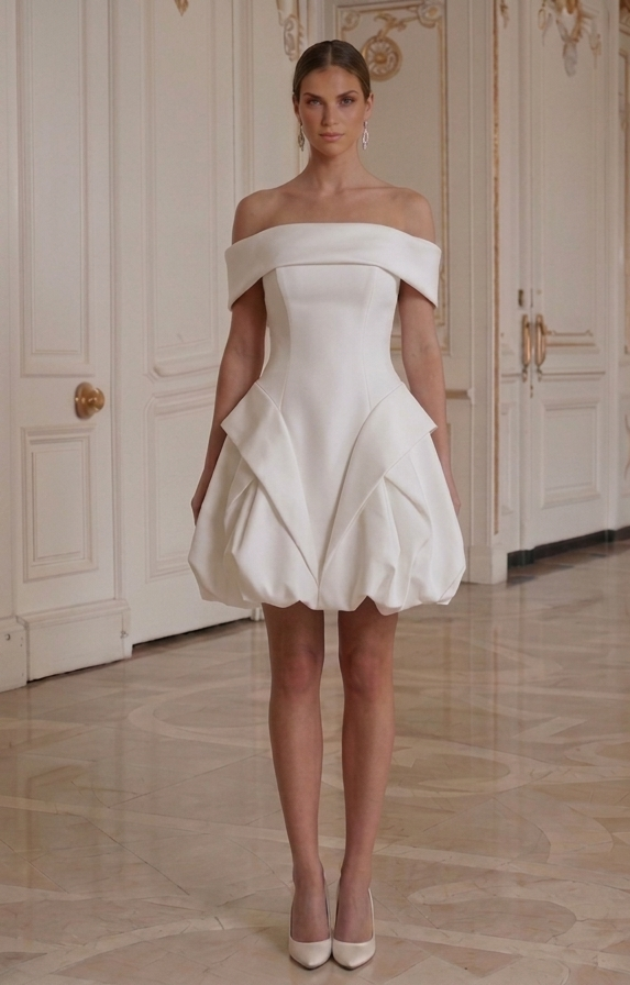 Modern mini brudklänning ren elegant feststil