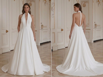 Vestido de Noiva Moderno Minimalista com Costas Nuas