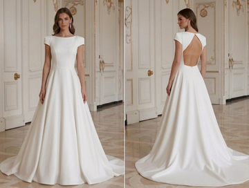 Abito da Sposa Moderno Minimalista con Maniche a Cappuccio