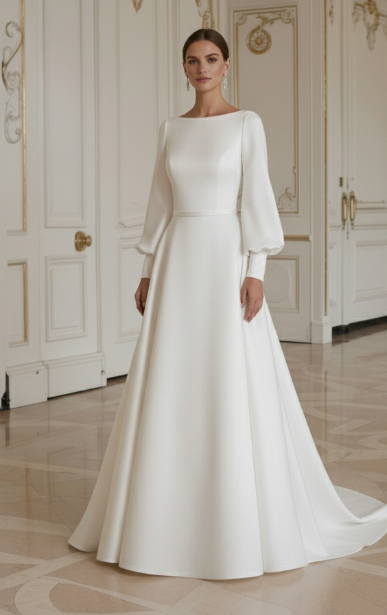 Moderne Minimalistische Bruidsjurk Strakke Silhouet