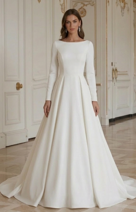 Rochie de mireasă modernă minimalistă din crep, rochie elegantă de mireasă