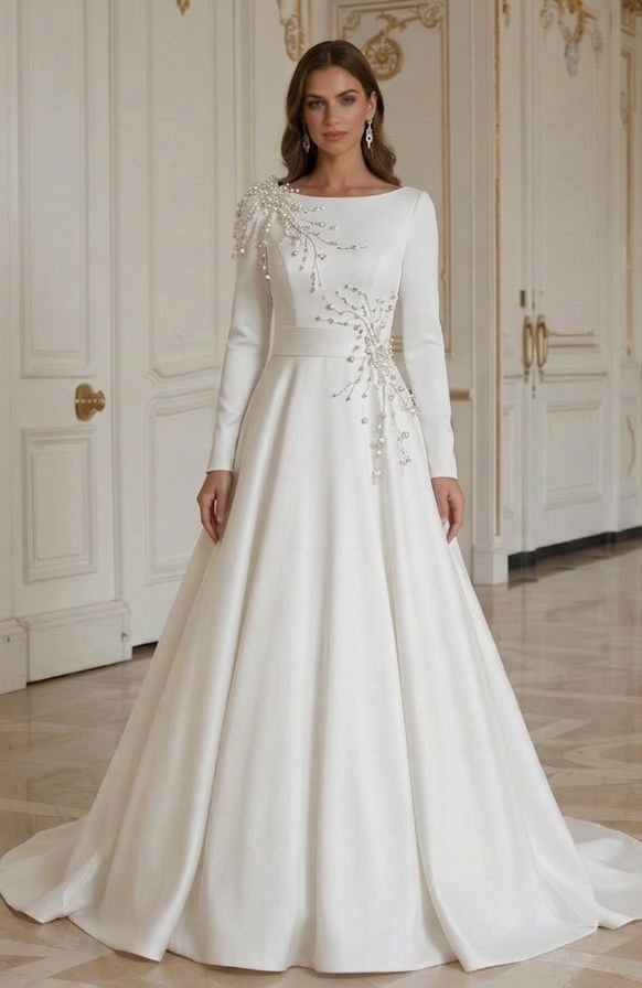 Moderne Minimalistische Bruidsjurk Elegante Parelaccenten