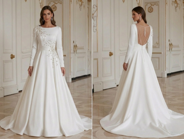 Gaun Pengantin Minimalis Modern dengan Aksen Mutiara Elegan