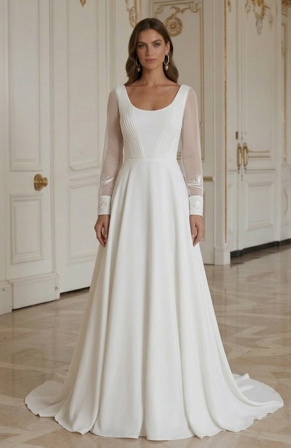 Modernes minimalistisches Brautkleid für Braut am Reiseziel