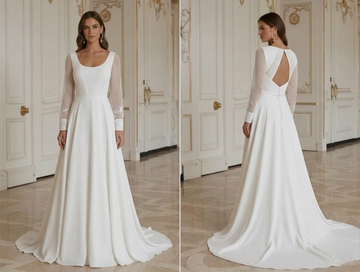 Moderni minimalistinen hääpuku kohdemorsiamelle