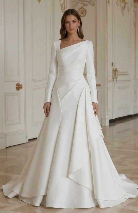 Moderne Minimalistische Bruidsjurk Voor Moderne Ceremonie