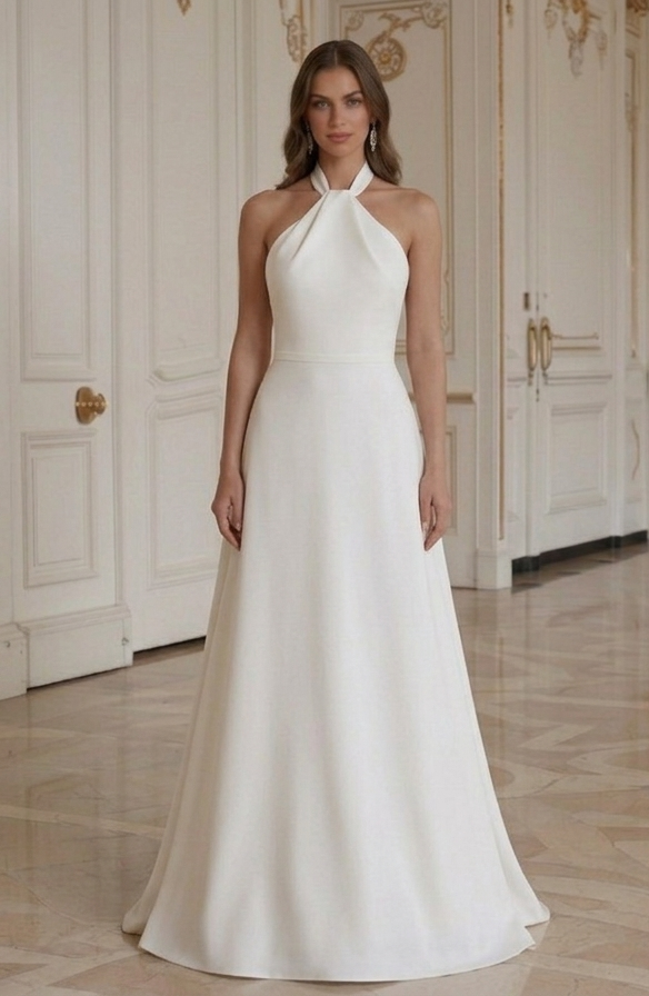 Moderne minimalistische trouwjurk met halternek