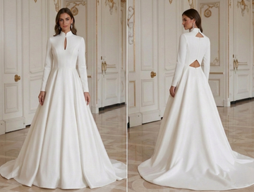 Modern Minimalist Wedding Dress High Neck Elegant