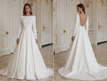 Modern Minimalist Wedding Dress Long Sleeve Elegant