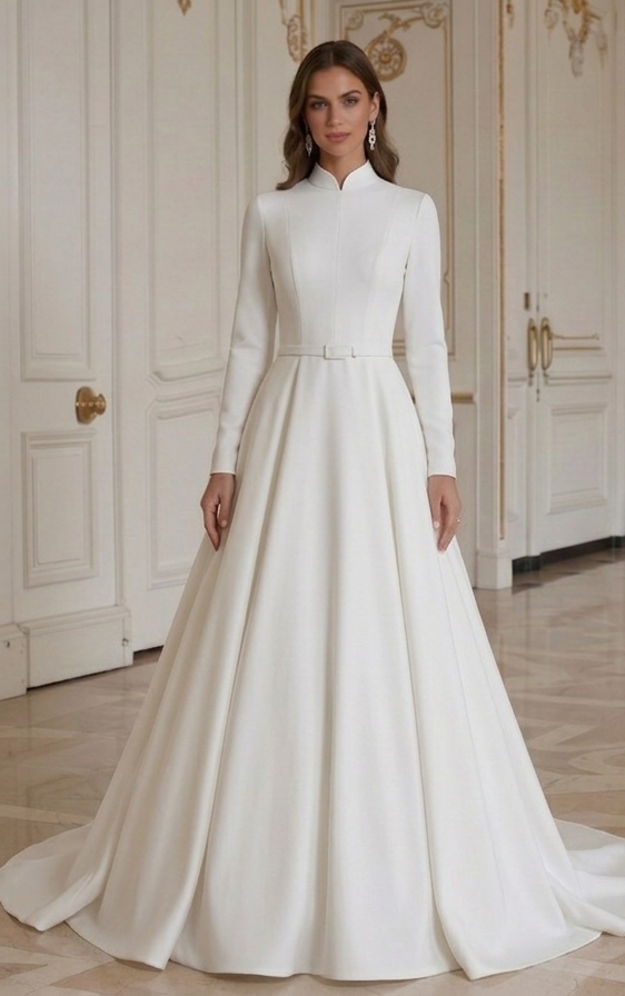 Moderne minimalistische trouwjurk met lange mouwen minimalistisch