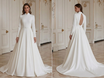 Modern Minimalist Wedding Dress Long Sleeve Minimal