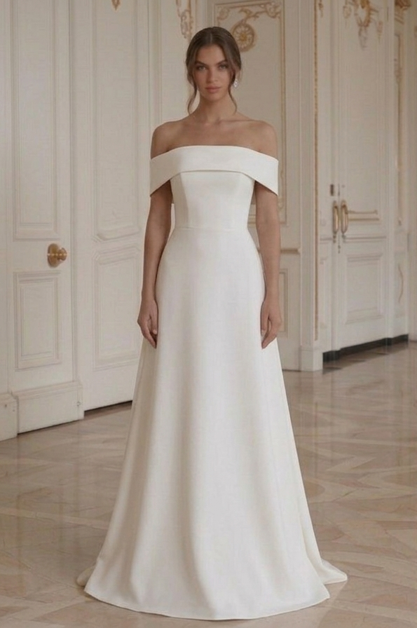 Moderne Minimalistische Off-Shoulder Bruidsjurk Minimalistisch