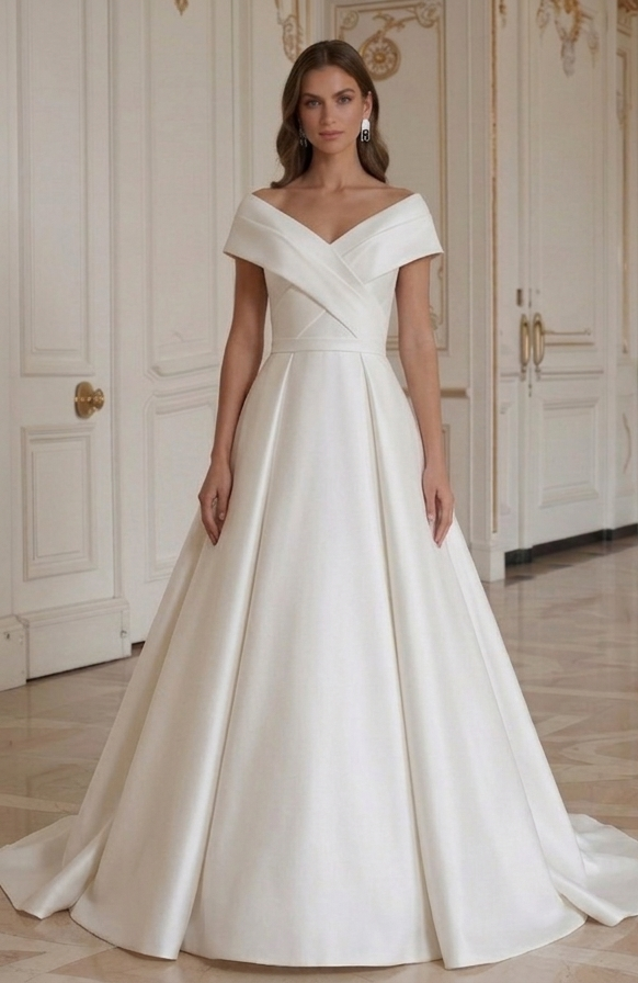 Moderne minimalistische trouwjurk met gesculpteerd lijfje